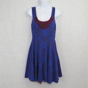 Free People Stretch Knit Floral Tulle Beaded Skater Dress Women's Medium